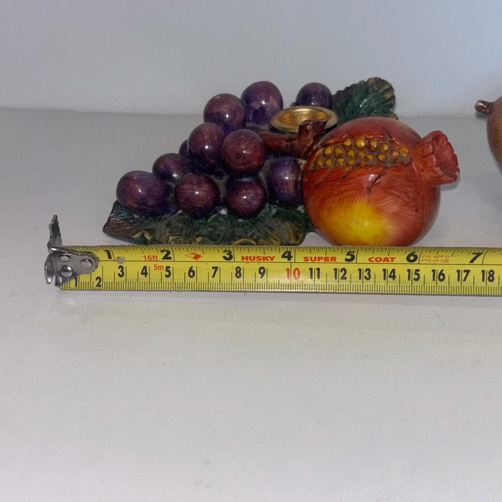 Vintage Hand Painted Fruit Candlestick Holders Pomegranate & Pear Grapes Set